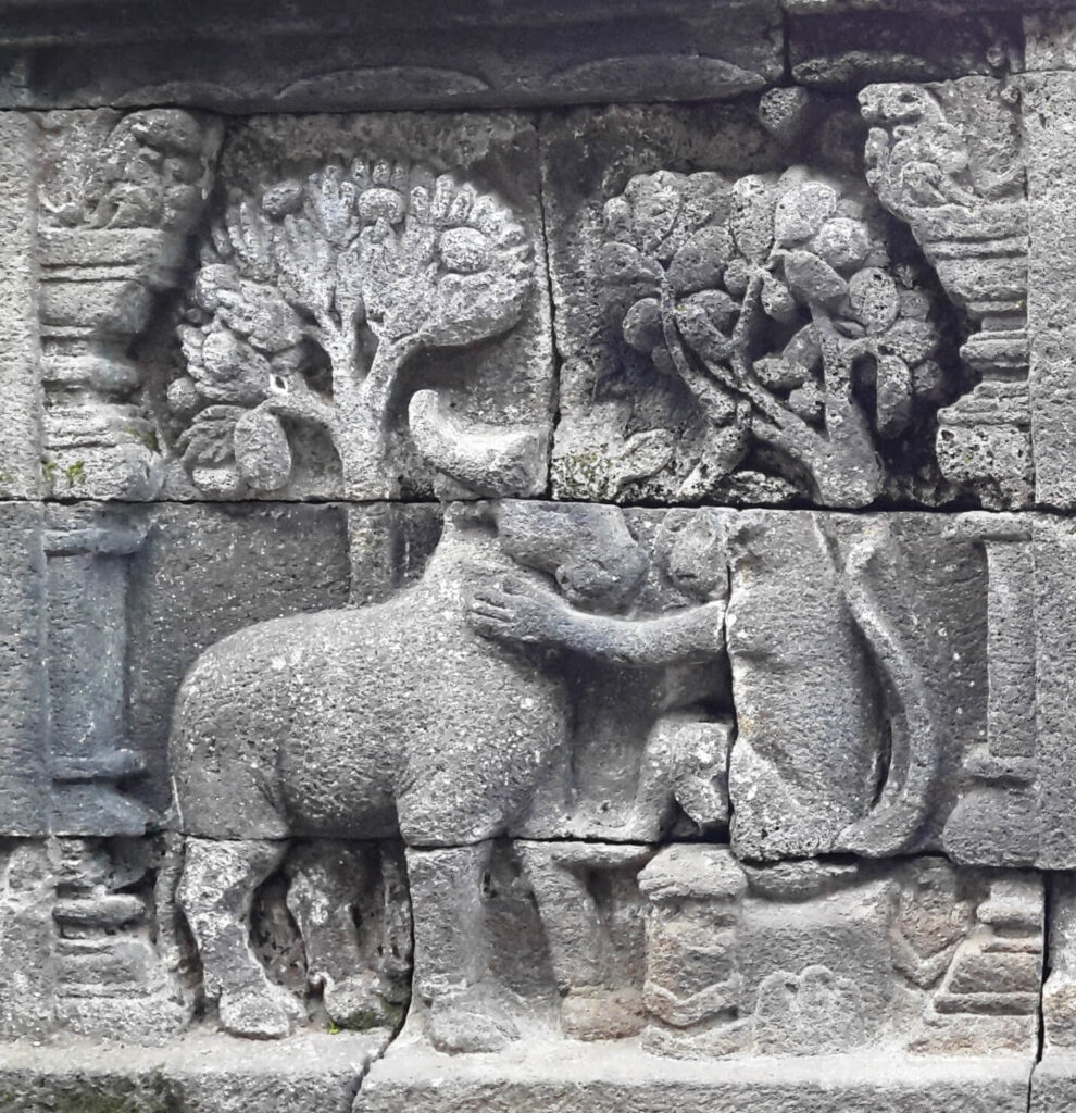 Karmawibhangga buffalo and monkey relief
