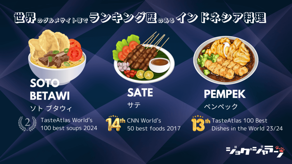 Soto Betawi, Sate, Pempek | Indonesian dishes that have won awards on global gourmet sites