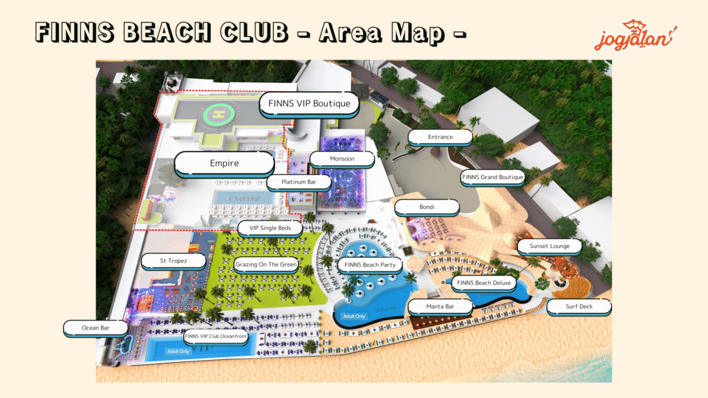 FINNS BEACH CLUB Area Map and Facility Guide